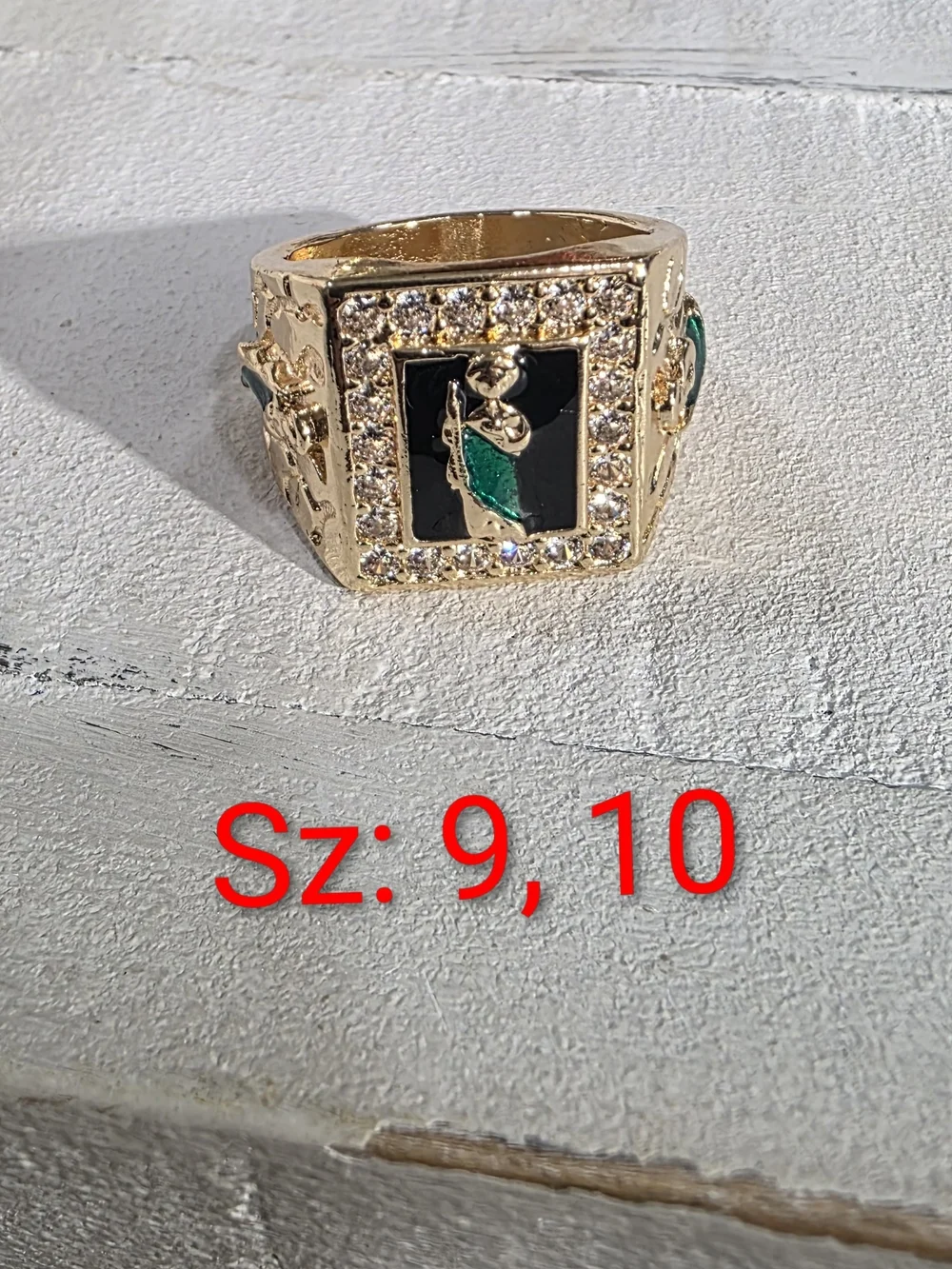 14k Gold-Plated Green Enamel Square Signet Ring - Men Jewelry